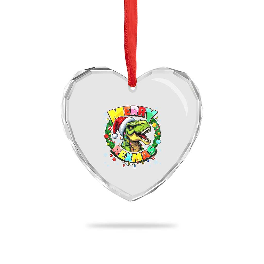 Funny Christmas Dinosaur Heart Crystal Glass Ornament Merry Rexmas Dino Xmas Wreath TS11 Print Your Wear