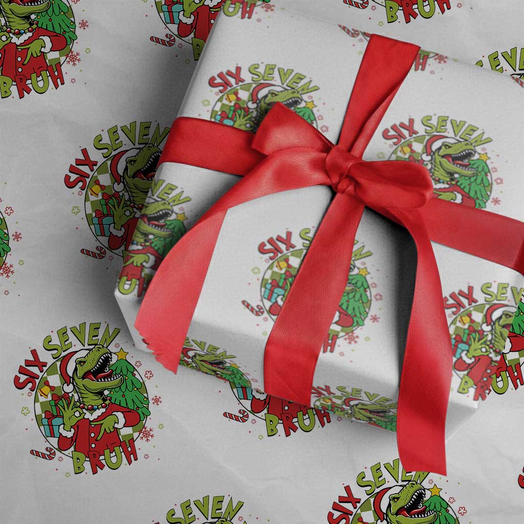 Funny Christmas Dinosaur Lover Gift Wrapping Paper Roll Trending Six Seven Bruh TS12 White Print Your Wear
