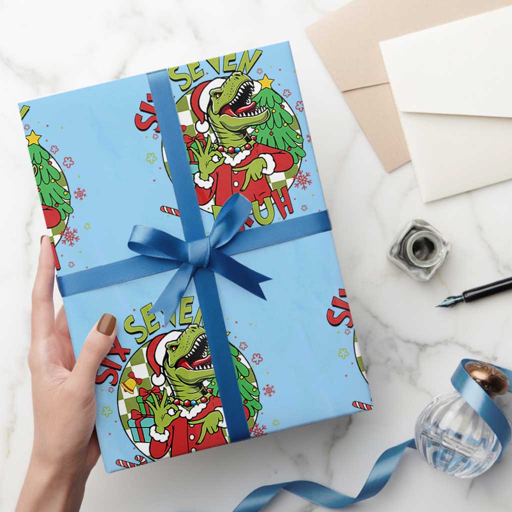 Funny Christmas Dinosaur Lover Gift Wrapping Paper Roll Trending Six Seven Bruh TS12 Light Blue Print Your Wear