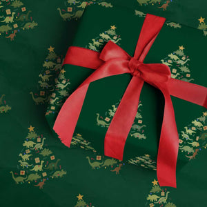 Funny Christmas Dinosaur Wrapping Paper Roll Dino Xmas Tree Rex Paleontologist TS11 Green Print Your Wear