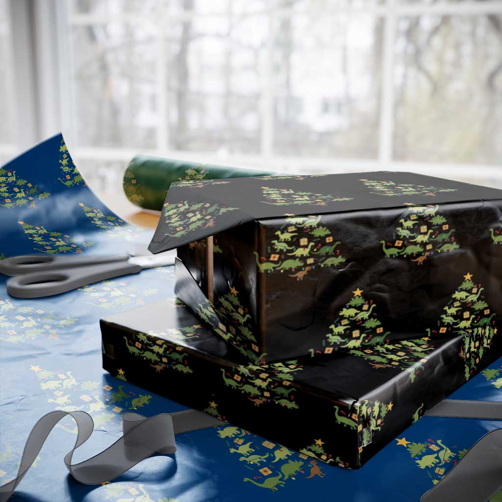 Funny Christmas Dinosaur Wrapping Paper Roll Dino Xmas Tree Rex Paleontologist TS11 Black Print Your Wear
