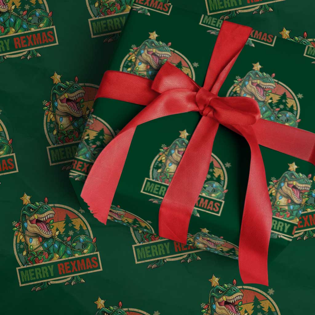Funny Christmas Dinosaur Wrapping Paper Roll Merry Rexmas Dino Xmas Tree TS11 Green Print Your Wear