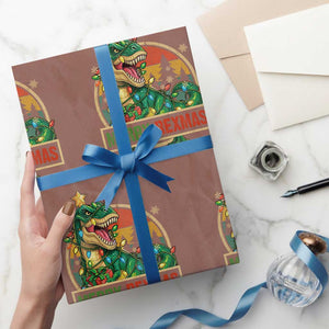 Funny Christmas Dinosaur Wrapping Paper Roll Merry Rexmas Dino Xmas Tree TS11 Mocha Print Your Wear