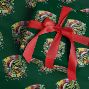 Funny Christmas Dinosaur Wrapping Paper Roll Merry Rexmas Dino Xmas Wreath TS11 Green Print Your Wear