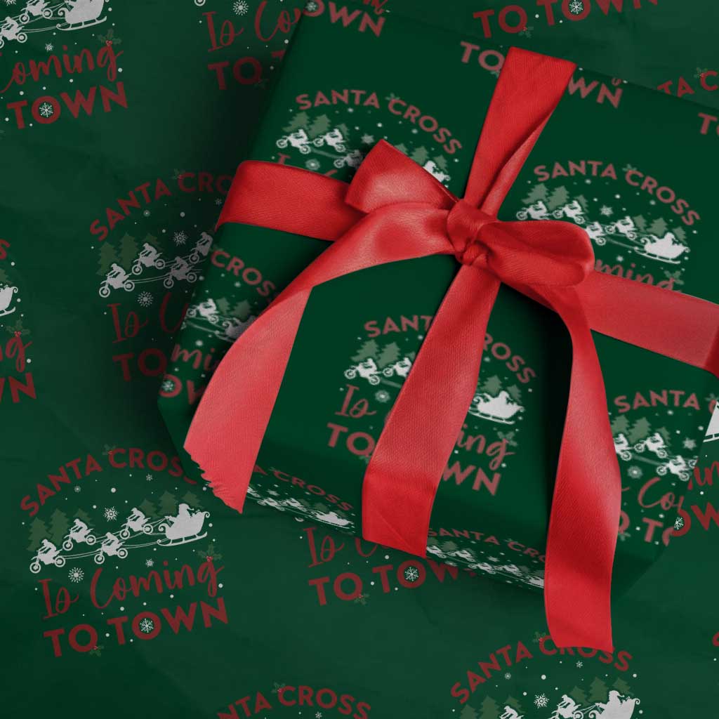 Funny Christmas Dirt Bike Wrapping Paper Roll Santa Cross Is Coming To Town Motorcross TS11 Green Print Your Wear
