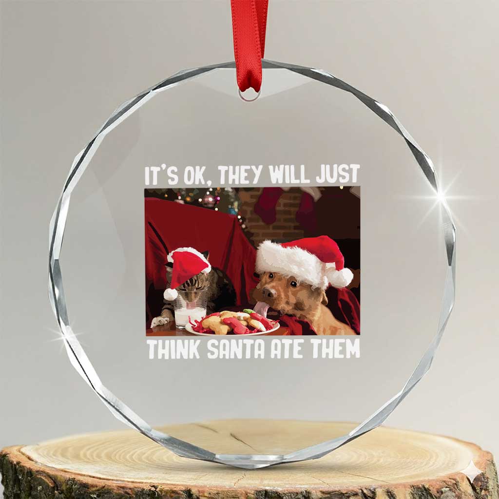 Funny Christmas Dog And Cat Crystal Glass Ornament It's Ok They Will Just Think Santa Ate Them TS11 Transparent Glass 3'' Circle Print Your Wear