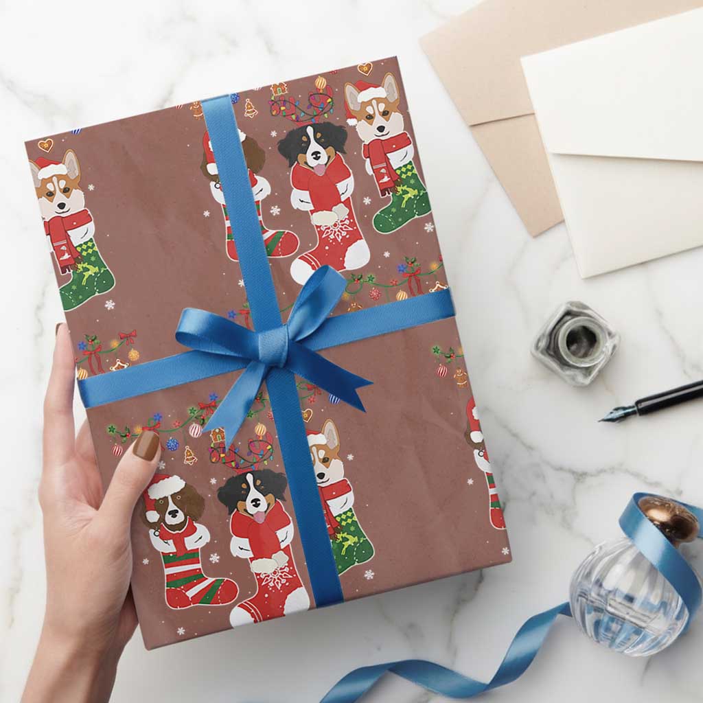 Funny Christmas Dog Owner Wrapping Paper Roll Socks Xmas Holiday TS11 Mocha Print Your Wear