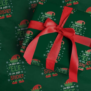 Funny Christmas Elf Wrapping Paper Roll I'm Not An Elf I'm Just Short Snowflakes TS11 Green Print Your Wear