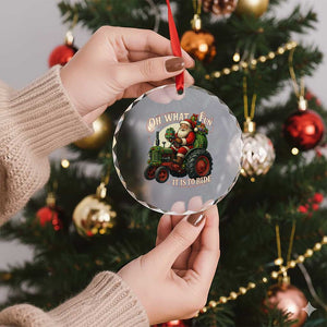 Funny Christmas Farmer Crystal Glass Ornament Oh What Fun It Is To Ride Santa Farm Tractor TS11 Print Your Wear