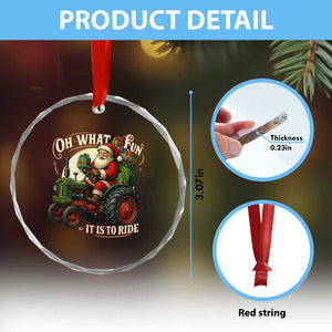 Funny Christmas Farmer Crystal Glass Ornament Oh What Fun It Is To Ride Santa Farm Tractor TS11 Print Your Wear