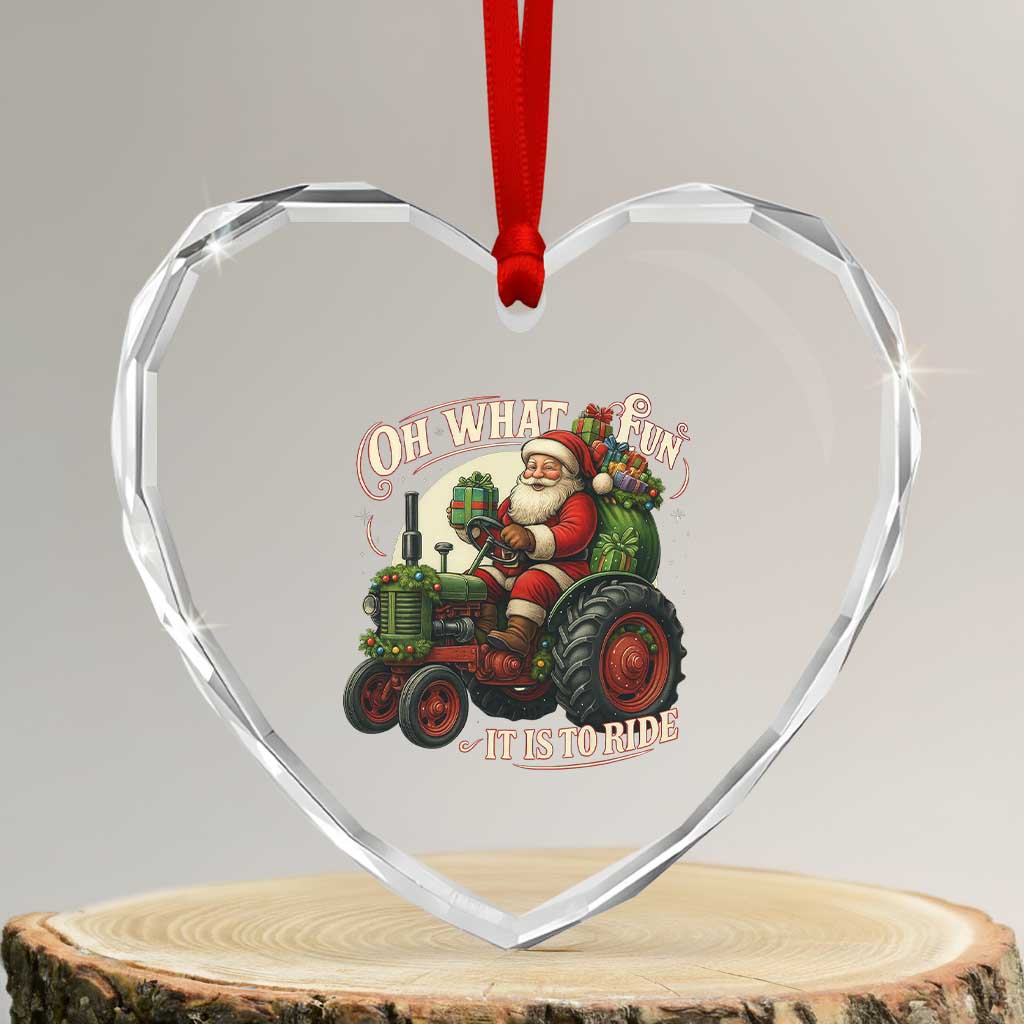 Funny Christmas Farmer Heart Crystal Glass Ornament Oh What Fun It Is To Ride Santa Farm Tractor TS11 Transparent Glass 3'' Heart Print Your Wear