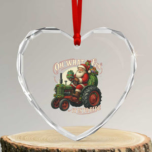 Funny Christmas Farmer Heart Crystal Glass Ornament Oh What Fun It Is To Ride Santa Farm Tractor TS11 Transparent Glass 3'' Heart Print Your Wear