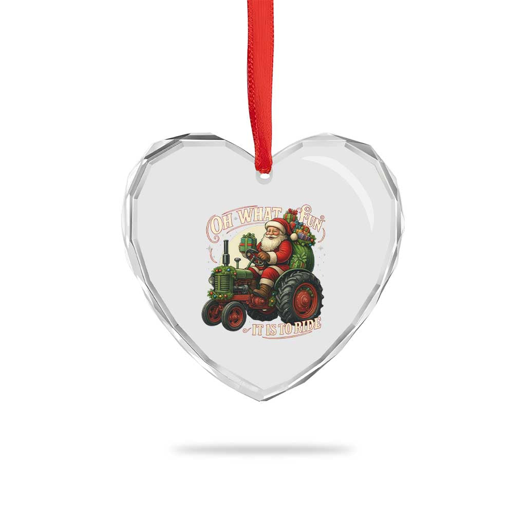 Funny Christmas Farmer Heart Crystal Glass Ornament Oh What Fun It Is To Ride Santa Farm Tractor TS11 Print Your Wear
