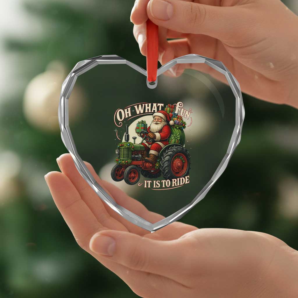 Funny Christmas Farmer Heart Crystal Glass Ornament Oh What Fun It Is To Ride Santa Farm Tractor TS11 Print Your Wear