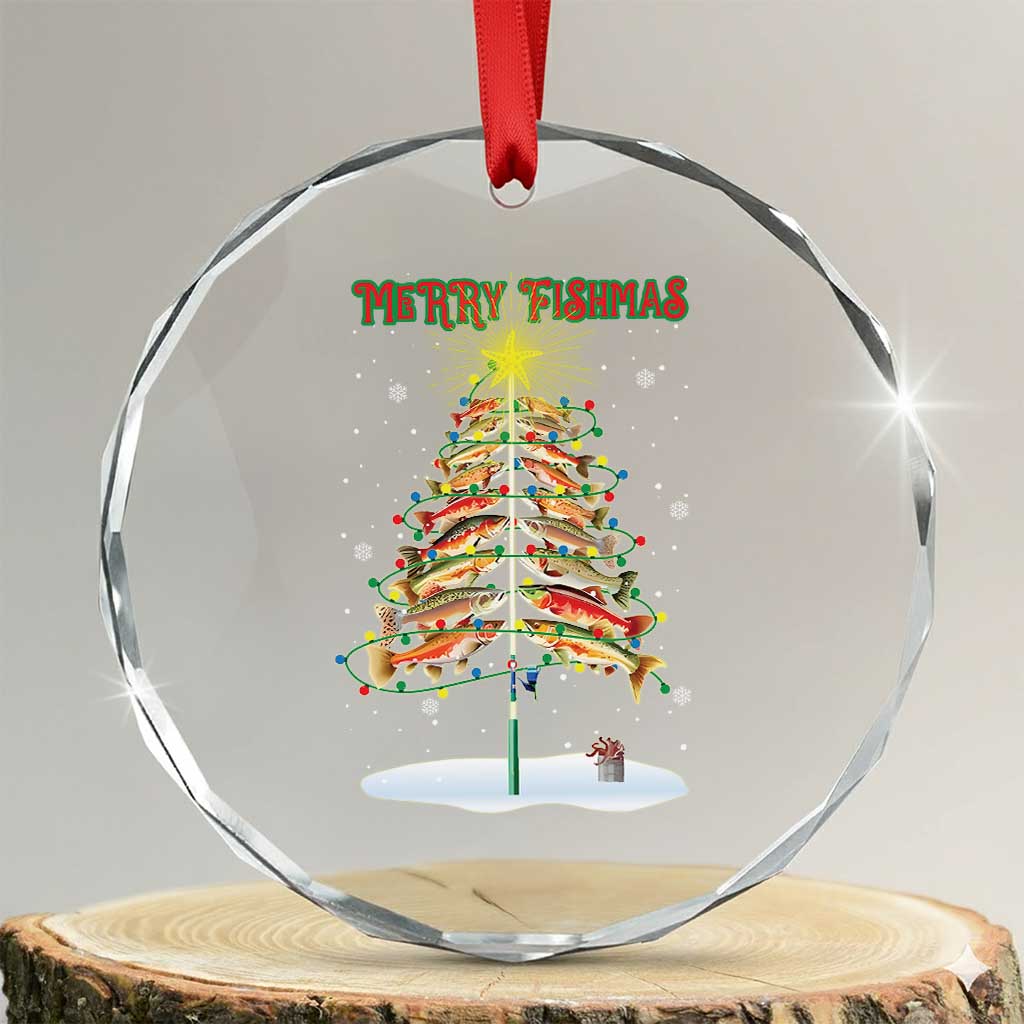 Funny Christmas Fishing Crystal Glass Ornament Merry Fishmas Fish Xmas Tree Star TS11 Transparent Glass 3'' Circle Print Your Wear