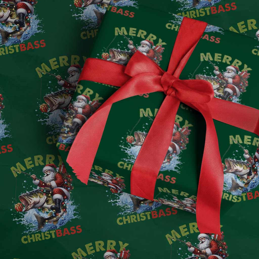 Funny Christmas Fishing Wrapping Paper Roll Merry Christbass Santa Xmas Tree TS11 Green Print Your Wear