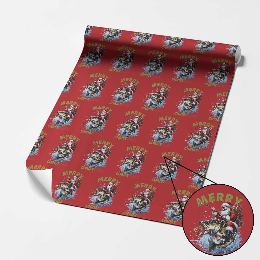 Funny Christmas Fishing Wrapping Paper Roll Merry Christbass Santa Xmas Tree TS11 Red Print Your Wear