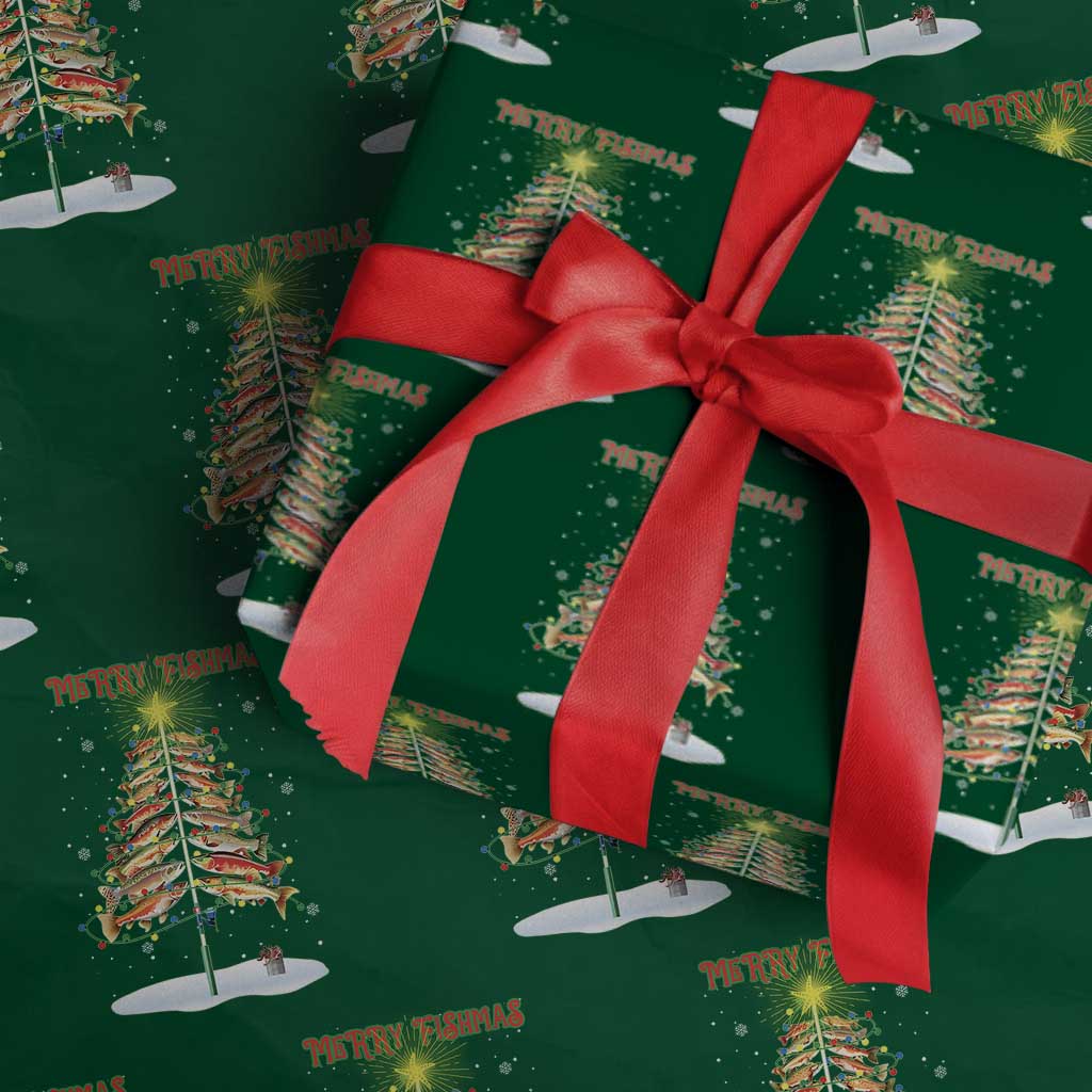 Funny Christmas Fishing Wrapping Paper Roll Merry Fishmas Fish Xmas Tree Star TS11 Green Print Your Wear