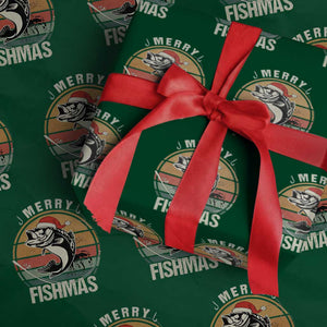Funny Christmas Fishing Wrapping Paper Roll Merry Fishmas Vintage Sunset Retro TS11 Green Print Your Wear