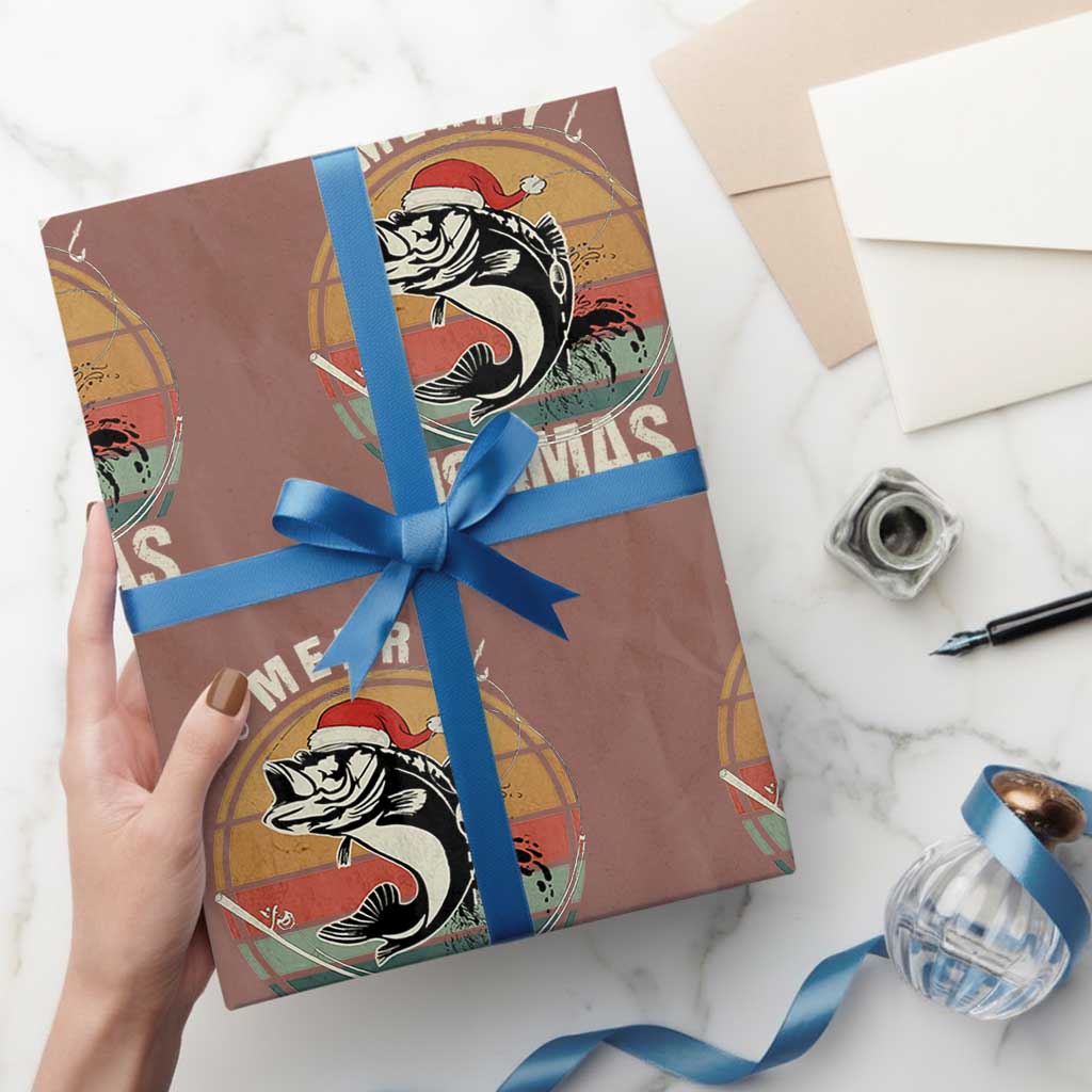 Funny Christmas Fishing Wrapping Paper Roll Merry Fishmas Vintage Sunset Retro TS11 Mocha Print Your Wear