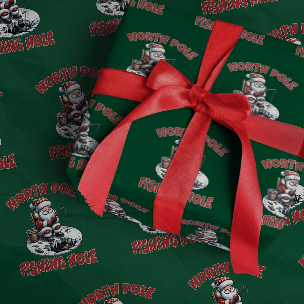 Funny Christmas Fishing Wrapping Paper Roll North Pole Fishing Hole Cute Santa TS11 Green Print Your Wear