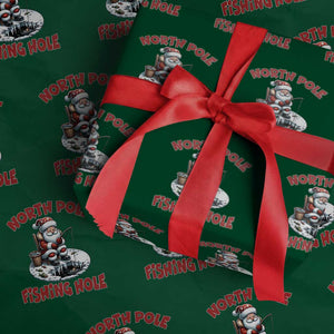 Funny Christmas Fishing Wrapping Paper Roll North Pole Fishing Hole Cute Santa TS11 Green Print Your Wear