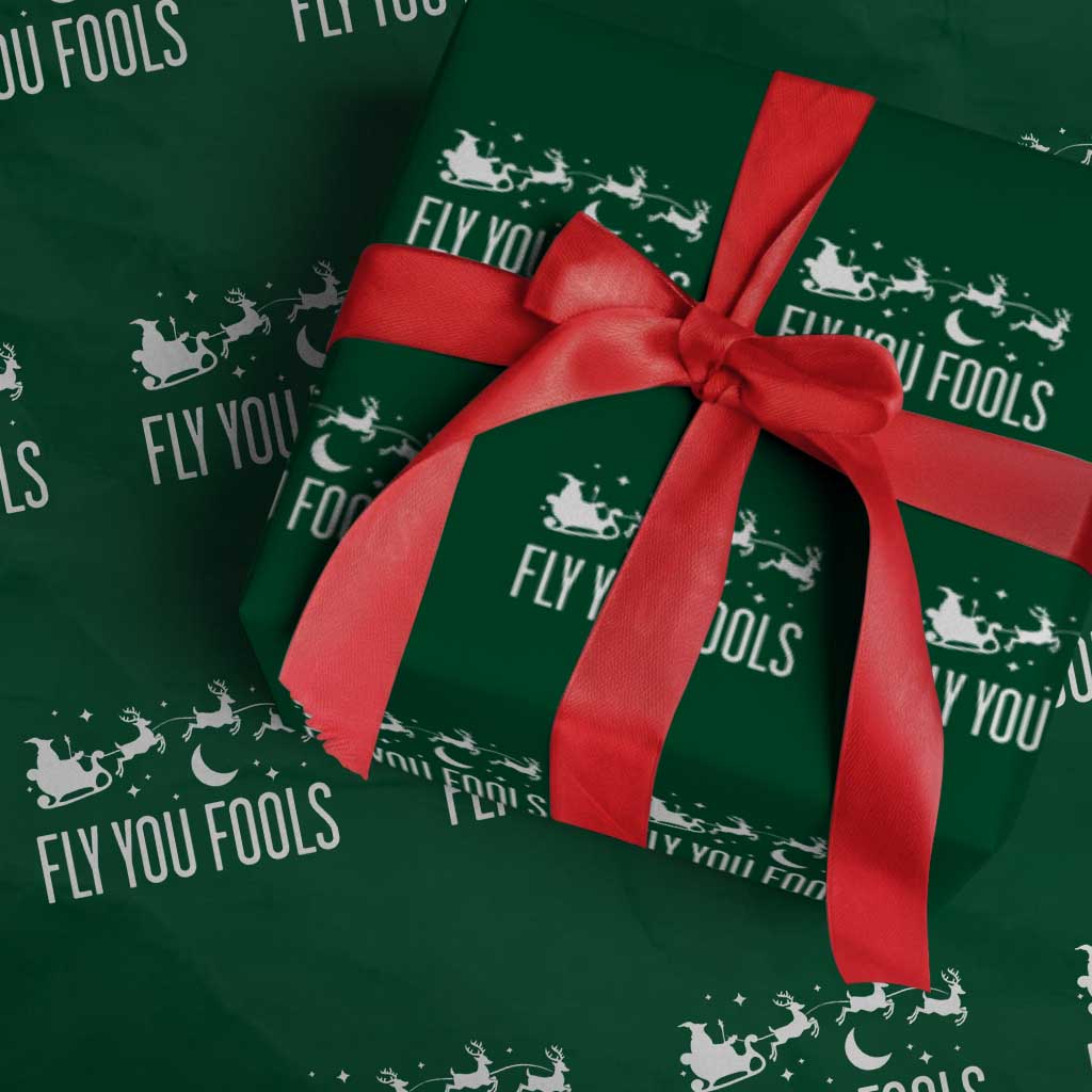 Funny Christmas Fly You Fools Wrapping Paper Roll Fantasy Movie Fellowship Santa Sleigh Reindeer TS10 Green Print Your Wear