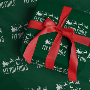 Funny Christmas Fly You Fools Wrapping Paper Roll Fantasy Movie Fellowship Santa Sleigh Reindeer TS10 Green Print Your Wear