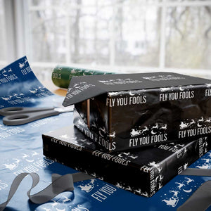 Funny Christmas Fly You Fools Wrapping Paper Roll Fantasy Movie Fellowship Santa Sleigh Reindeer TS10 Black Print Your Wear