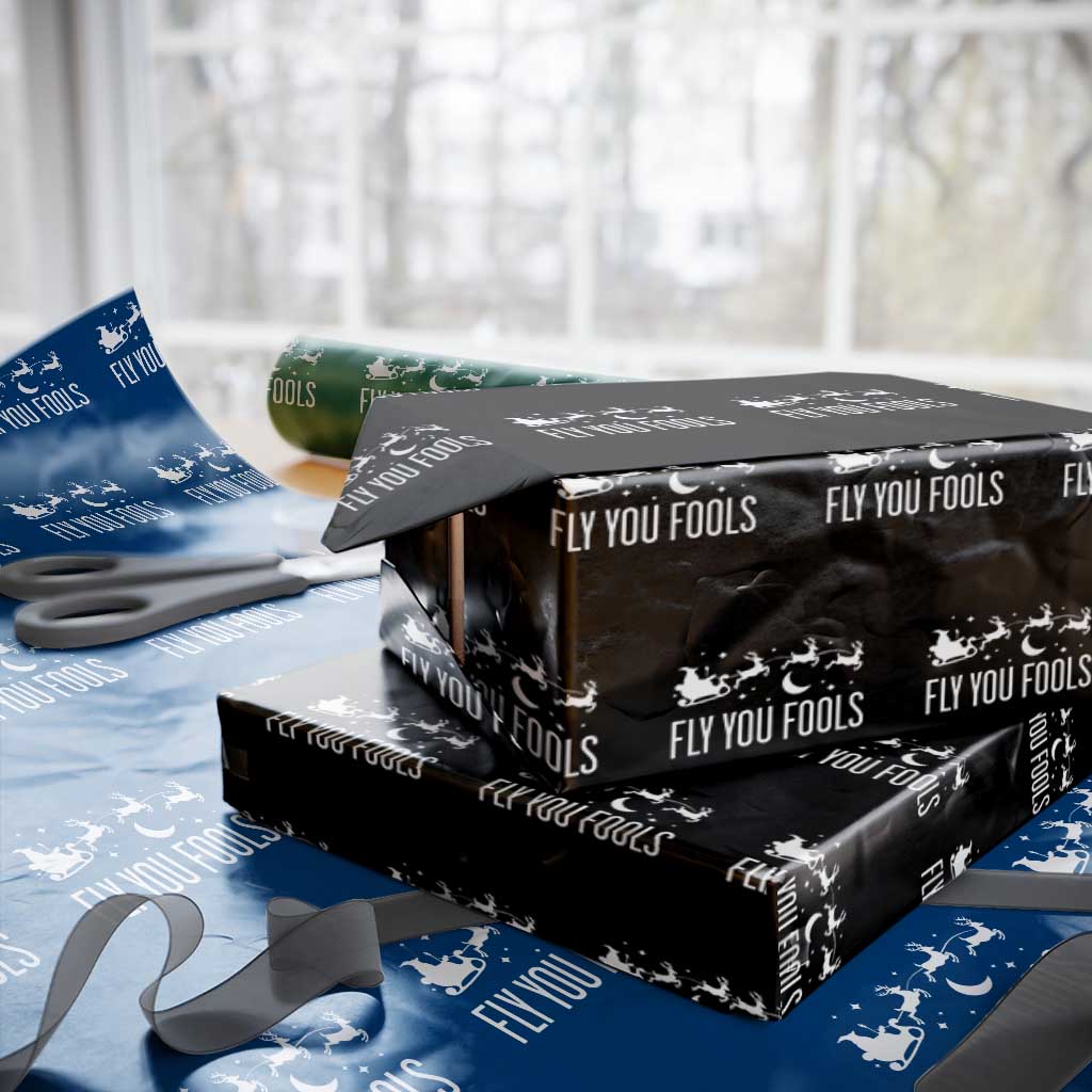 Funny Christmas Fly You Fools Wrapping Paper Roll Fantasy Movie Fellowship Santa Sleigh Reindeer TS10 Black Print Your Wear