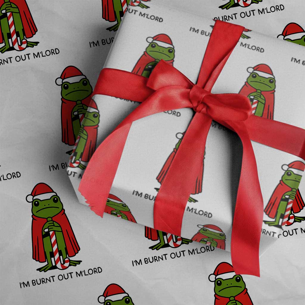 Funny Christmas Frog Knight Wrapping Paper Roll I Am Burnt Out M Lord Medieval Meme TS11 White Print Your Wear