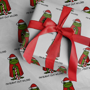 Funny Christmas Frog Knight Wrapping Paper Roll I Am Burnt Out M Lord Medieval Meme TS11 White Print Your Wear