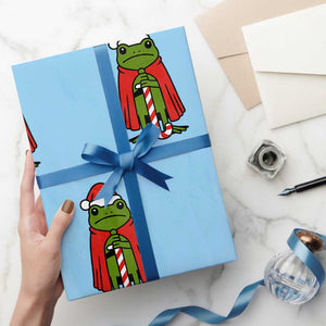 Funny Christmas Frog Knight Wrapping Paper Roll I Am Burnt Out M Lord Medieval Meme TS11 Light Blue Print Your Wear