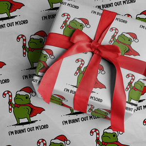 Funny Christmas Frog Knight Wrapping Paper Roll I Am Burnt Out M Lord Medieval Meme Candy Cane TS11 White Print Your Wear