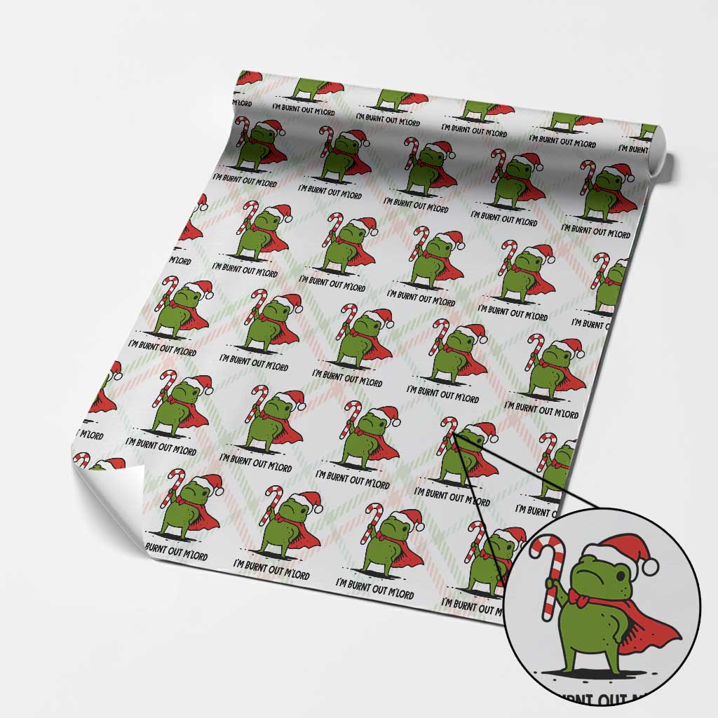 Funny Christmas Frog Knight Wrapping Paper Roll I Am Burnt Out M Lord Medieval Meme Candy Cane TS11 Christmas Plaid Print Your Wear