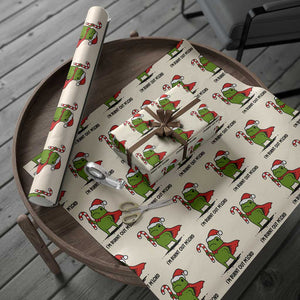 Funny Christmas Frog Knight Wrapping Paper Roll I Am Burnt Out M Lord Medieval Meme Candy Cane TS11 Beige Print Your Wear