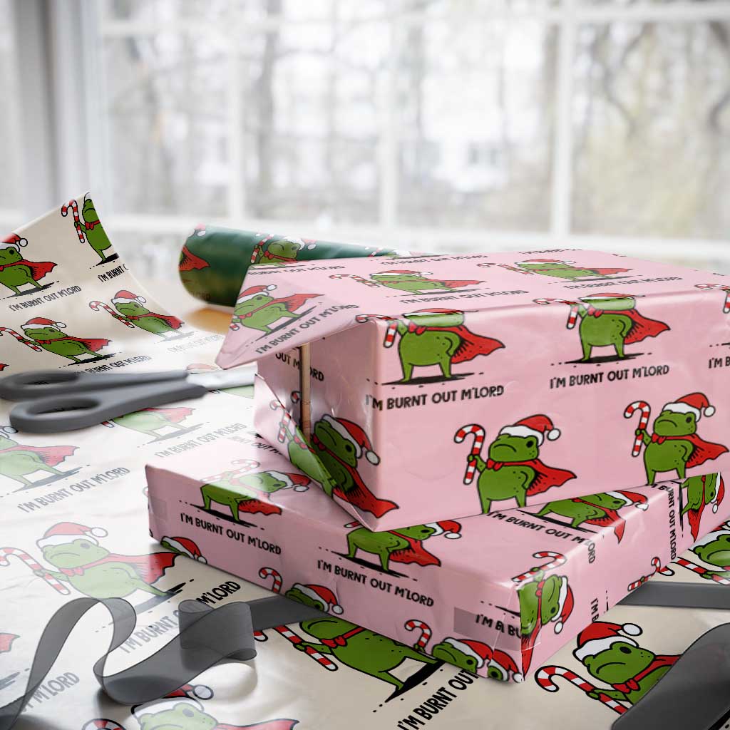 Funny Christmas Frog Knight Wrapping Paper Roll I Am Burnt Out M Lord Medieval Meme Candy Cane TS11 Light Pink Print Your Wear