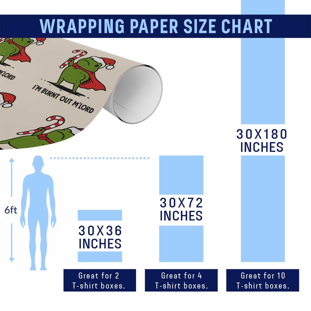Funny Christmas Frog Knight Wrapping Paper Roll I Am Burnt Out M Lord Medieval Meme Candy Cane TS11 Print Your Wear