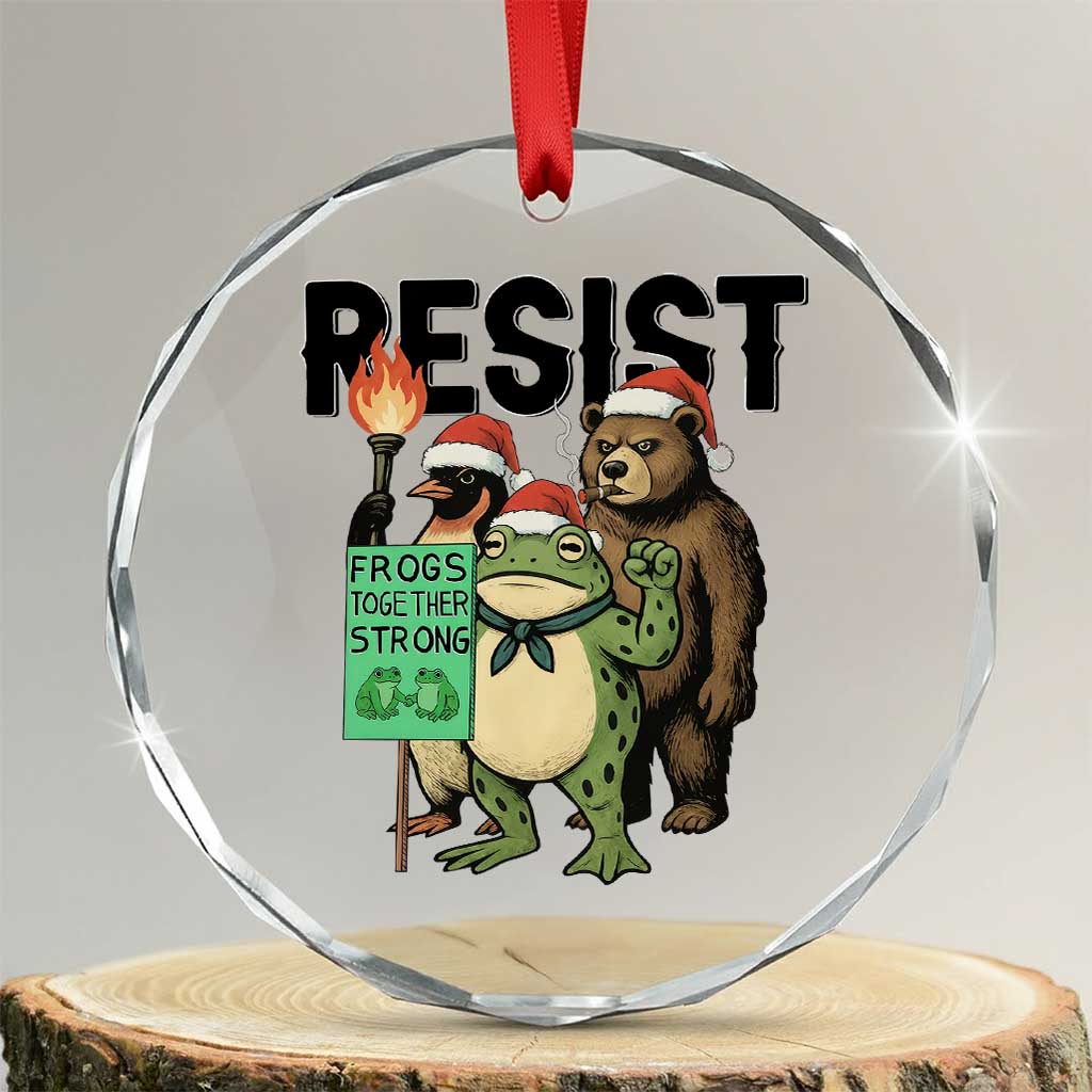 Funny Christmas Frogs Together Strong Crystal Glass Ornament Portland Resist Meme Gift - Print Your Wear