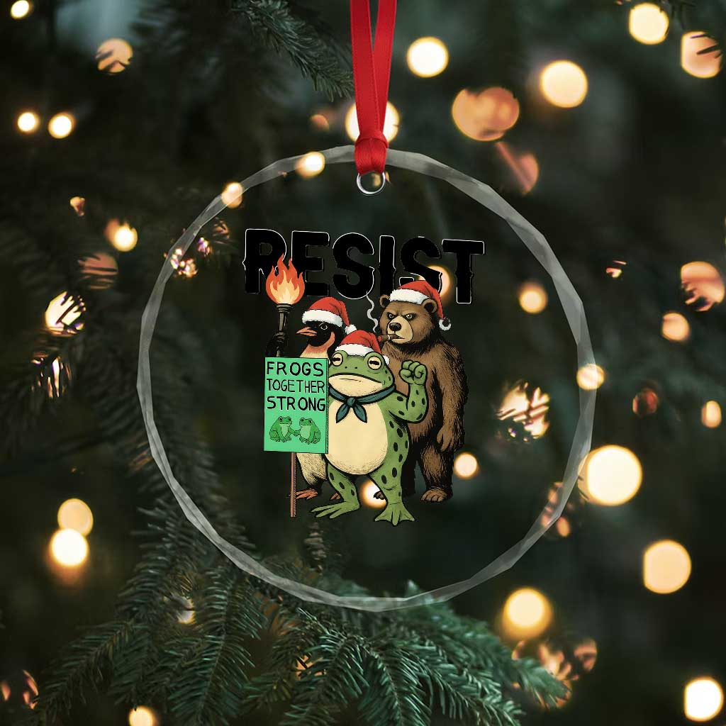 Funny Christmas Frogs Together Strong Crystal Glass Ornament Portland Resist Meme Gift TS12 Print Your Wear