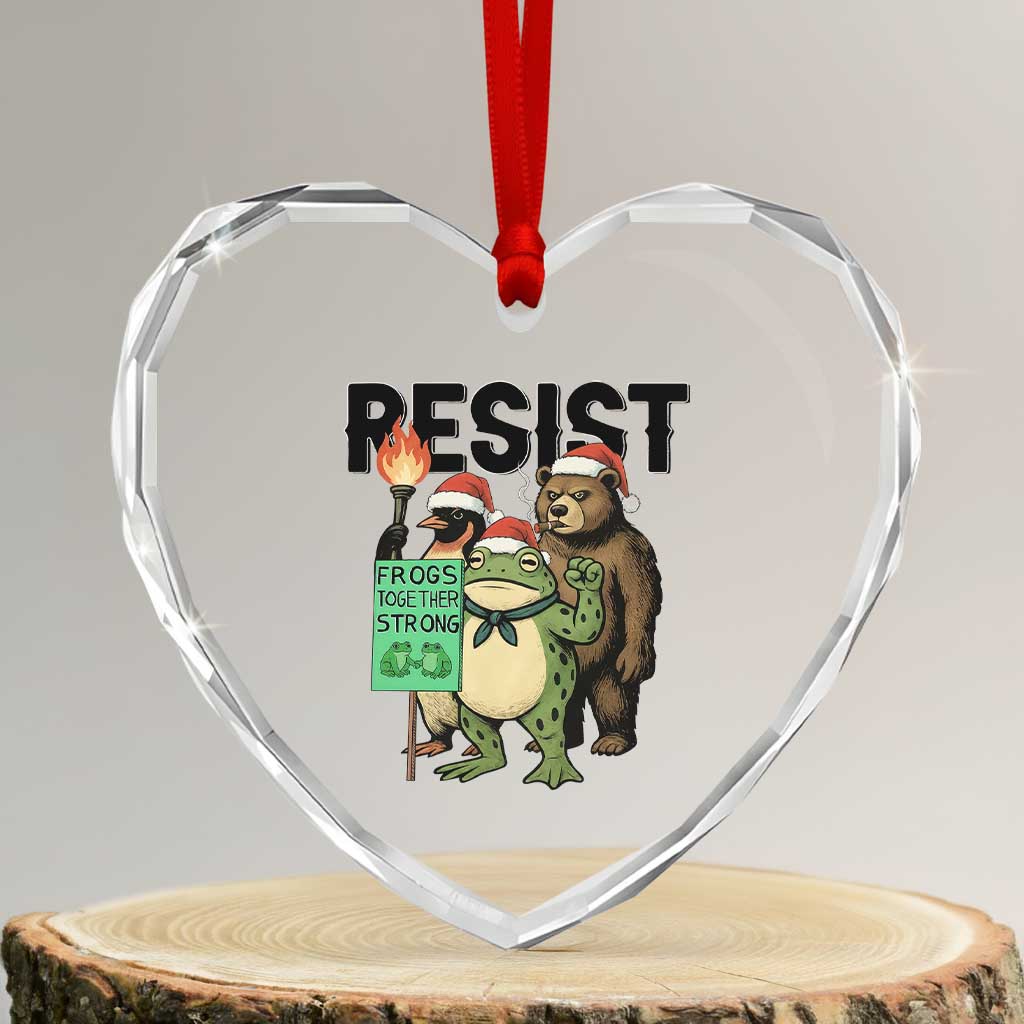 Funny Christmas Frogs Together Strong Heart Crystal Glass Ornament Portland Resist Meme Gift TS12 Transparent Glass 3'' Heart Print Your Wear