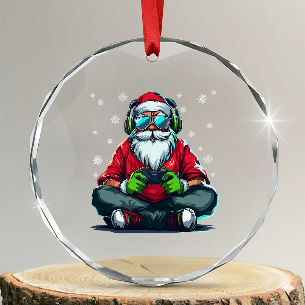 Funny Christmas Gamer Santa Claus Game Controller Crystal Glass Ornament TS11 Transparent Glass 3'' Circle Print Your Wear