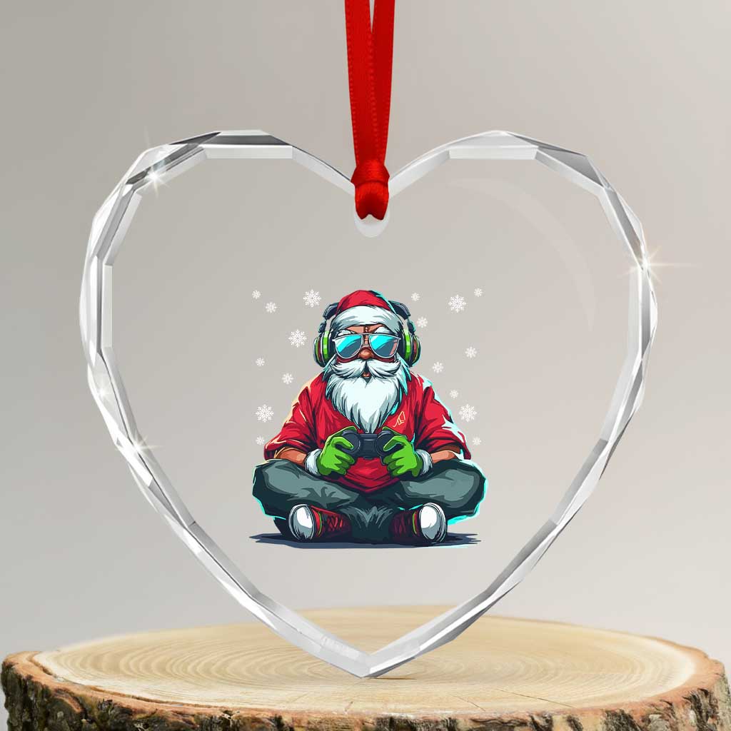 Funny Christmas Gamer Santa Claus Game Controller Heart Crystal Glass Ornament TS11 Transparent Glass 3'' Heart Print Your Wear