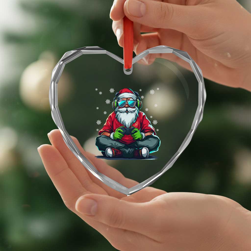 Funny Christmas Gamer Santa Claus Game Controller Heart Crystal Glass Ornament TS11 Print Your Wear