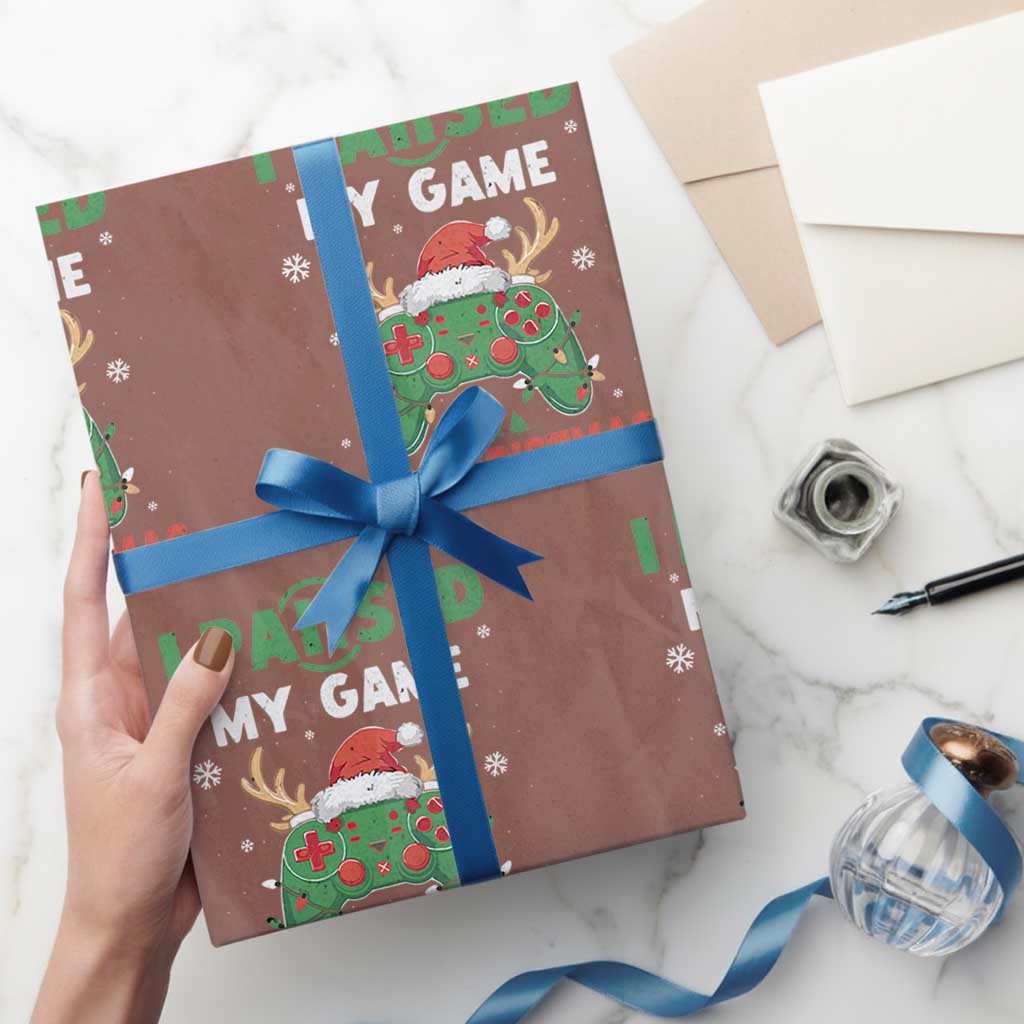 Funny Christmas Gamers Wrapping Paper Roll I Paused My Game For Christmas Santa Hat TS11 Mocha Print Your Wear