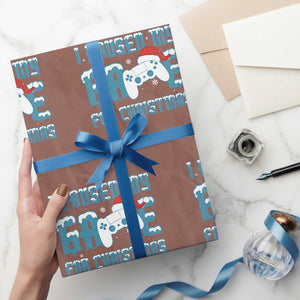 Funny Christmas Gamers Wrapping Paper Roll I Paused My Game For Christmas Snowy Santa Hat TS11 Mocha Print Your Wear