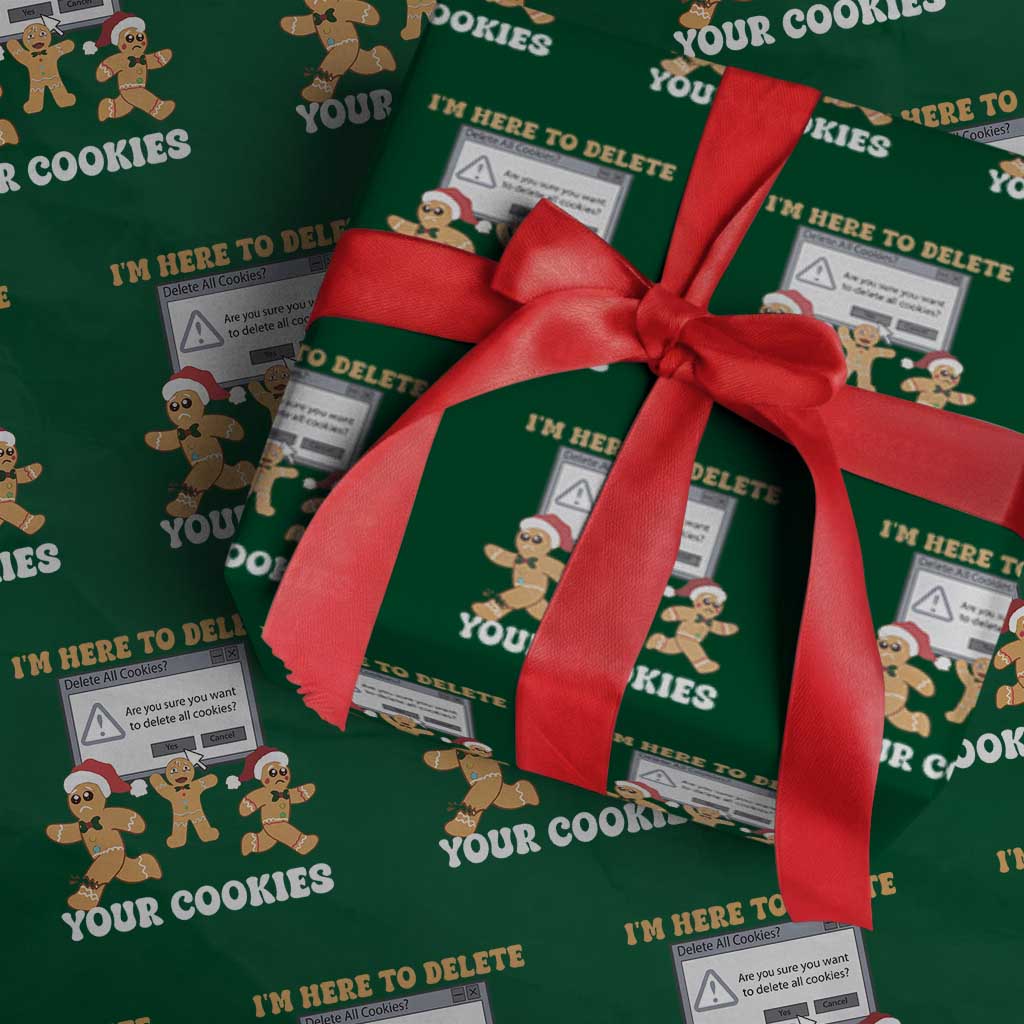 Funny Christmas Gingerbread Wrapping Paper Roll I'm Here To Delete Your Cookies Santa TS11 Green Print Your Wear