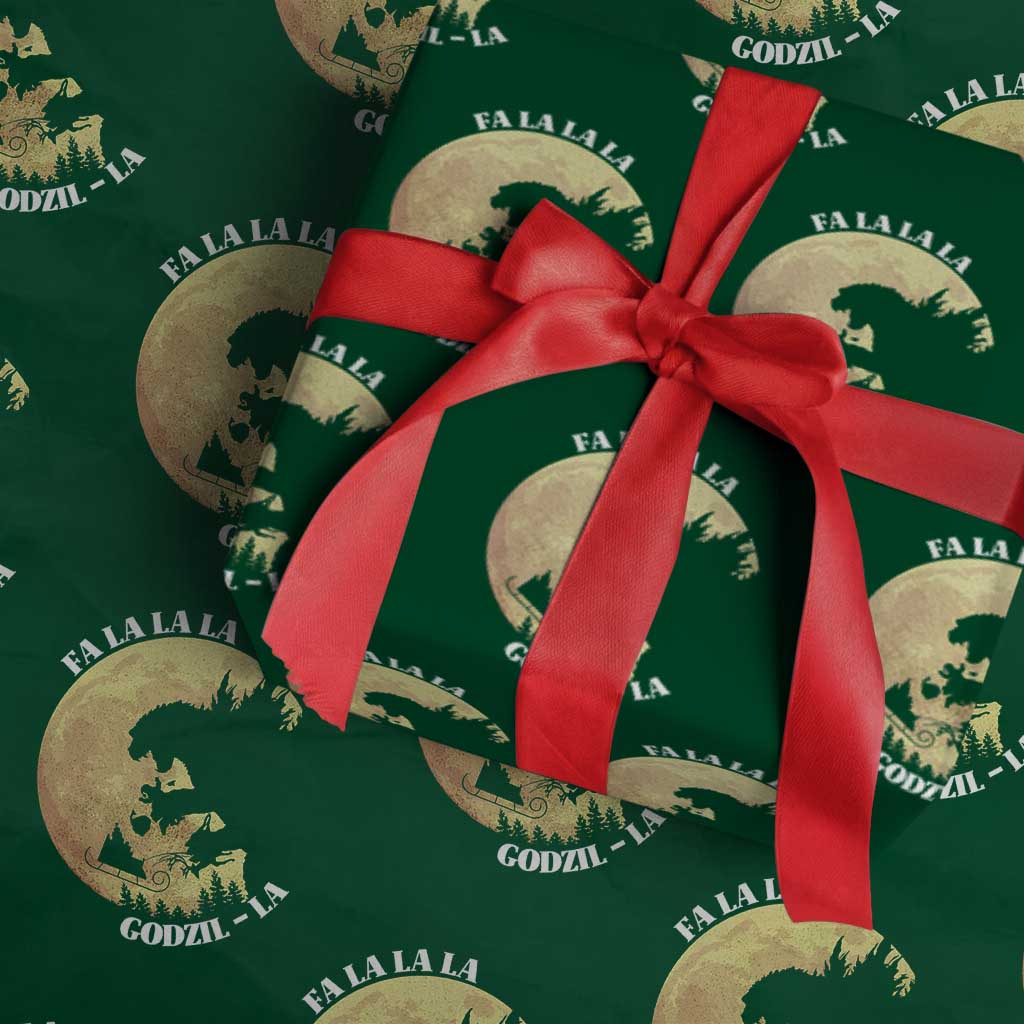 Funny Christmas Godzilla Wrapping Paper Roll Falalala Godzil La Santa Reindeers Xmas Japanese Monster TS11 Green Print Your Wear