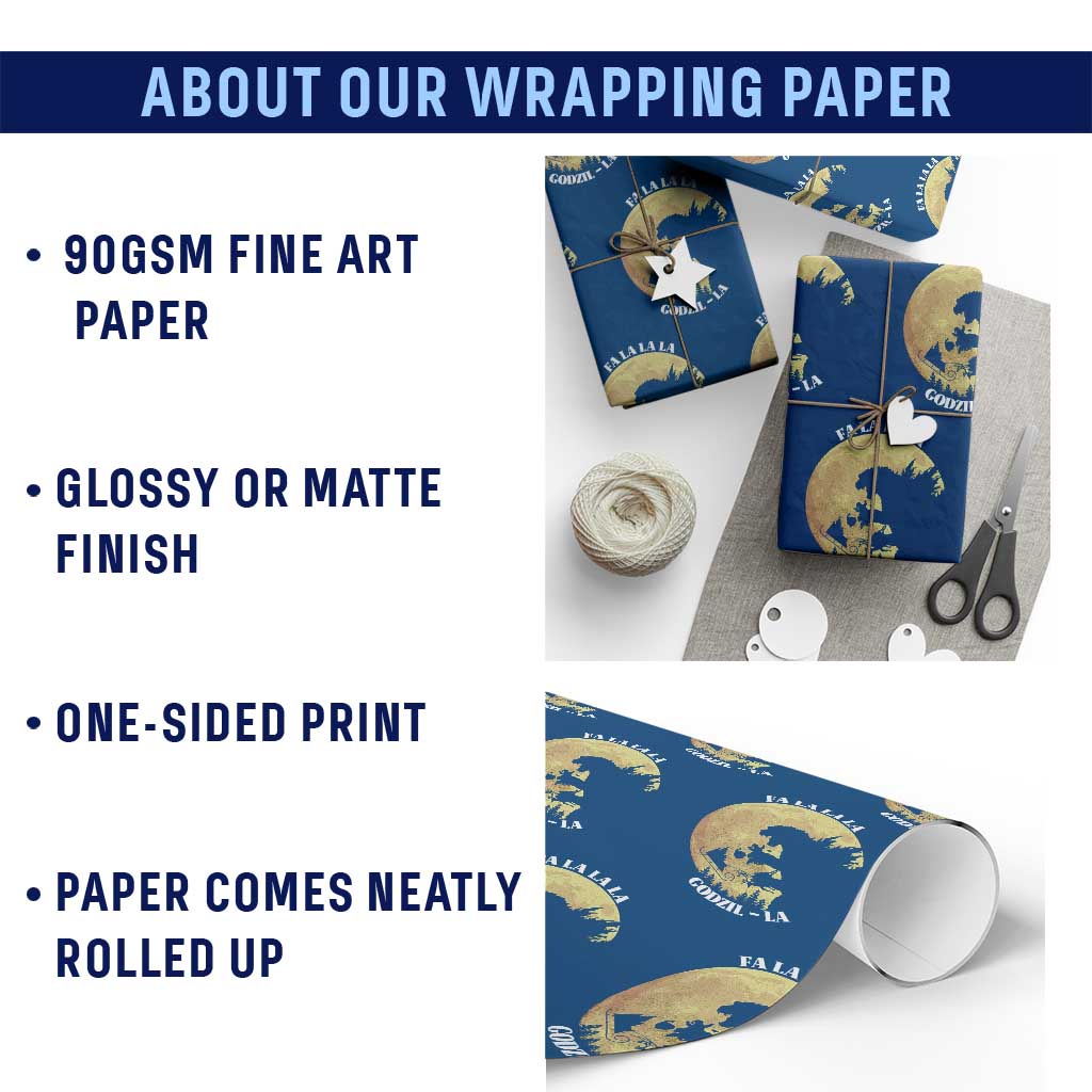 Funny Christmas Godzilla Wrapping Paper Roll Falalala Godzil La Santa Reindeers Xmas Japanese Monster TS11 Print Your Wear