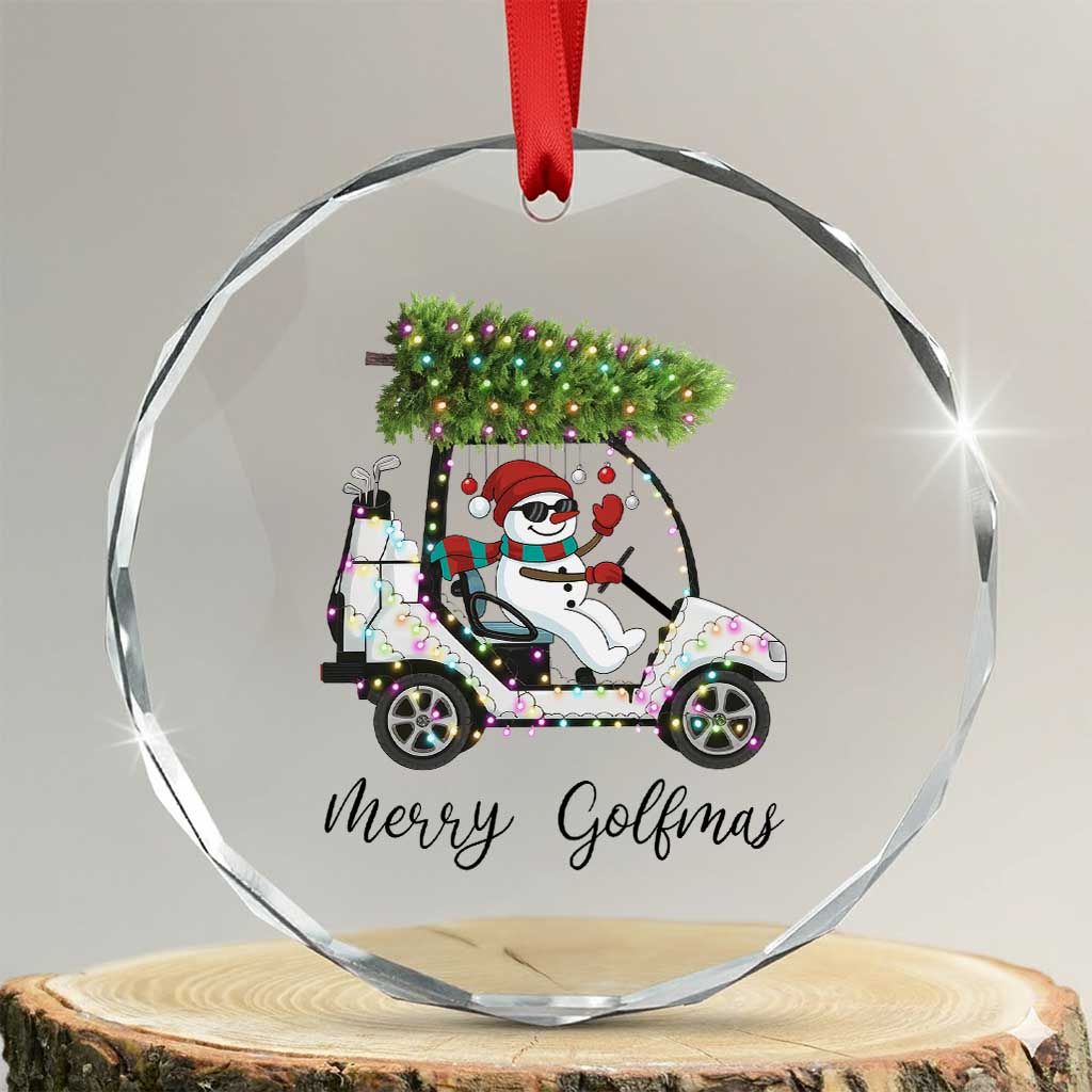 Funny Christmas Golf Crystal Glass Ornament Snowman Driving Golf Cart Merry Golfmas TS12 Transparent Glass 3'' Circle Print Your Wear